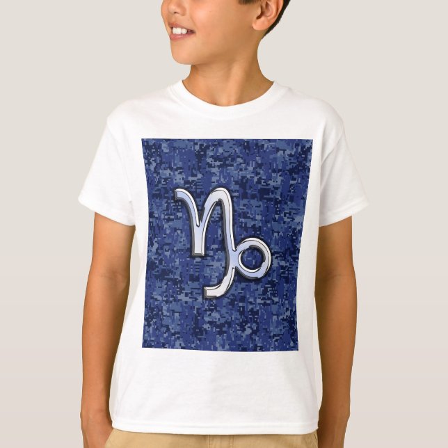 Capricorn Zodiac Sign on Navy Digital Camouflage T-Shirt (Front)
