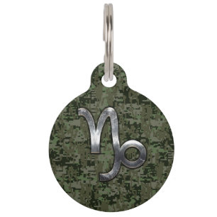 Capricorn Zodiac Sign on Woodland Digital Camo Pet Tag