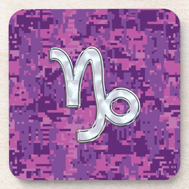 Capricorn Zodiac Sign Pink Digital Camouflage Coaster (Front)