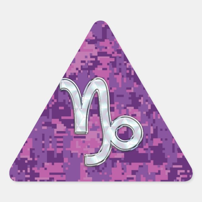 Capricorn Zodiac Sign Pink Digital Camouflage Triangle Sticker (Front)