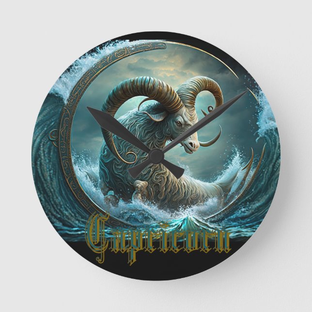 Capricorn Zodiac Sign Round Clock (Front)