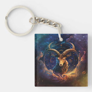 Capricorn Zodiac Sign Watercolor Design Key Ring