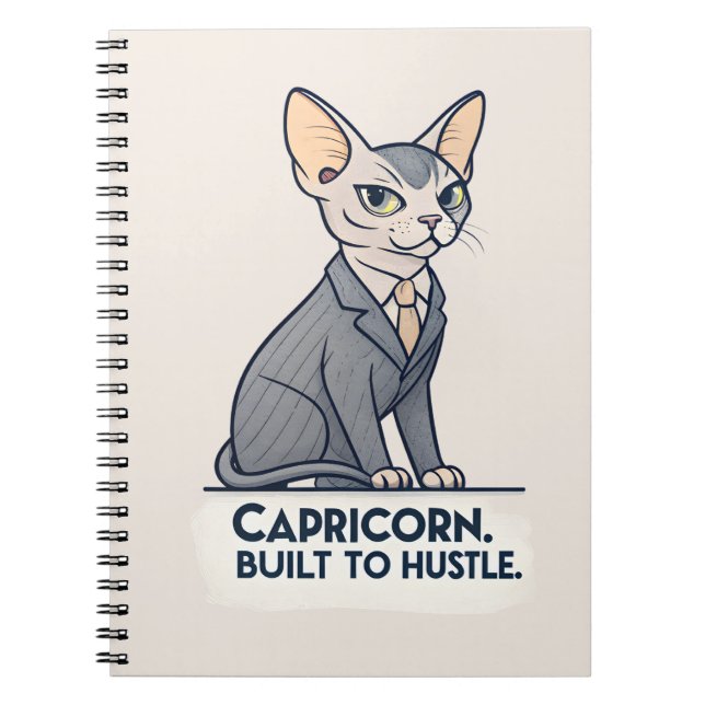 Capricorn Zodiac Sphynx Cat Built Hustle Art Notebook (Front)