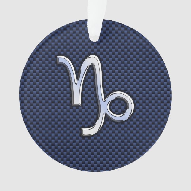 Capricorn Zodiac Symbol Blue Carbon Fibre Style Ornament (Front)