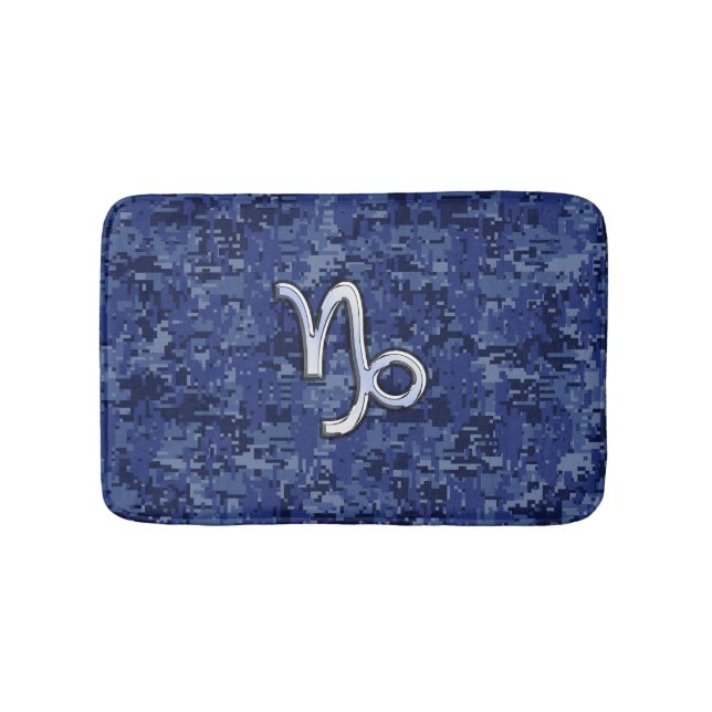 Capricorn Zodiac Symbol Blue Digital Camouflage Bath Mat (Front)