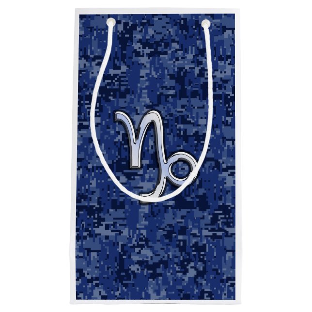 Capricorn Zodiac Symbol Blue Digital Camouflage Small Gift Bag (Front)