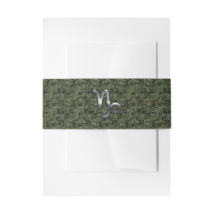 Capricorn Zodiac Symbol Green Digital Camouflage Invitation Belly Band