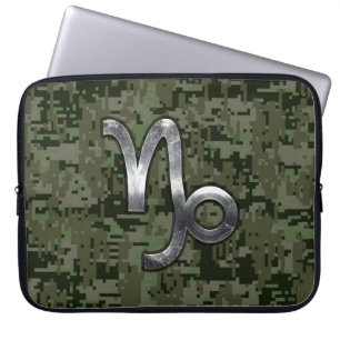 Capricorn Zodiac Symbol Green Digital Camouflage Laptop Sleeve