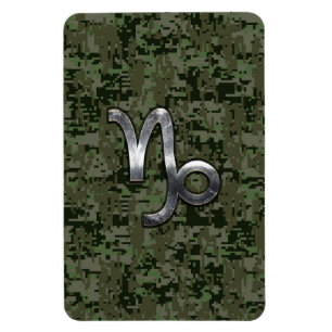 Capricorn Zodiac Symbol Green Digital Camouflage Magnet