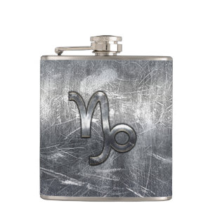 Capricorn Zodiac Symbol Grunge Distressed Style Hip Flask