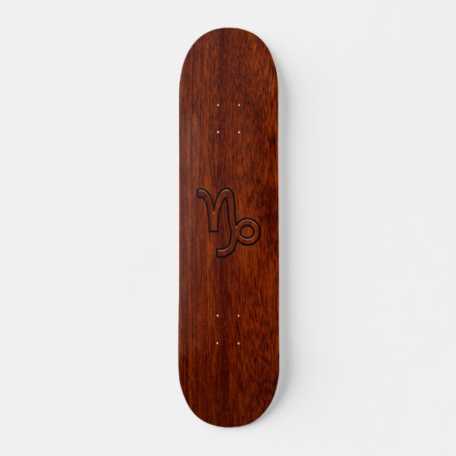 Capricorn Zodiac Symbol in Mahogany Brown Skateboard (Front)