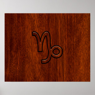 Capricorn Zodiac Symbol in Mahogany Style print