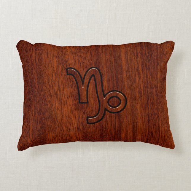 Capricorn Zodiac Symbol in Mahogany Style print Decorative Cushion (Front)