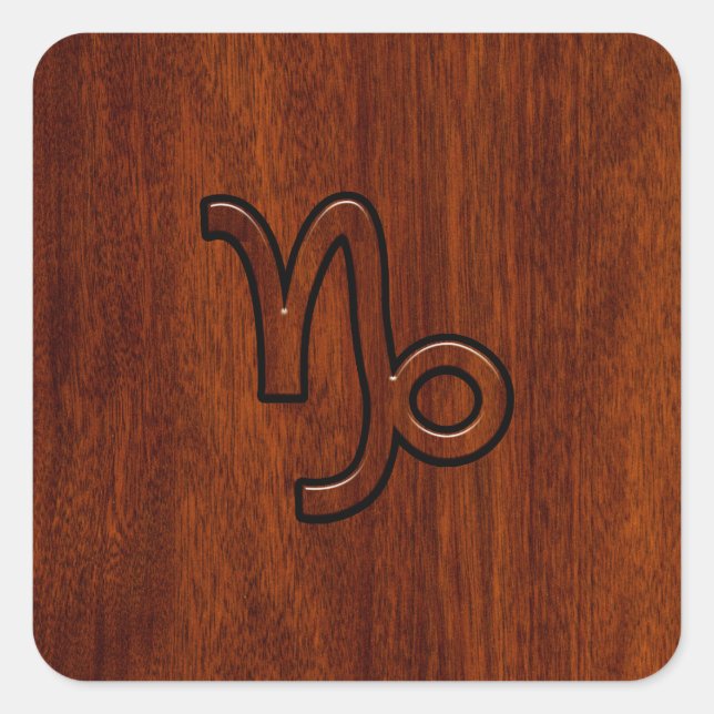 Capricorn Zodiac Symbol in Mahogany Style print Square Sticker (Front)