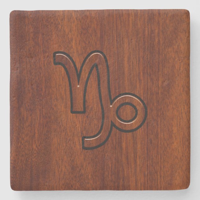 Capricorn Zodiac Symbol in Mahogany Style print Stone Coaster (Front)