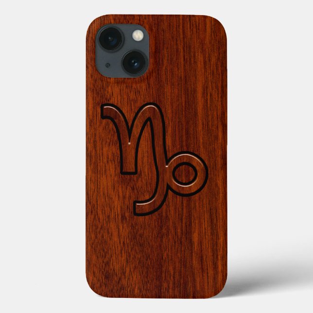 Capricorn Zodiac Symbol in Wood Grain Style Case-Mate iPhone Case (Back)