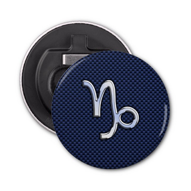 Capricorn Zodiac Symbol Navy Blue Carbon Fibre Bottle Opener (Front)