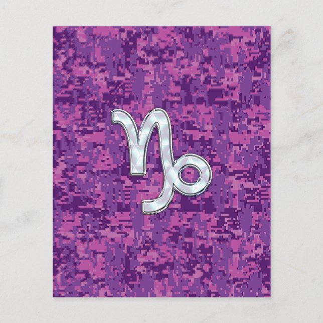 Capricorn Zodiac Symbol on Fuchsia Digital Camo Flyer (Front)