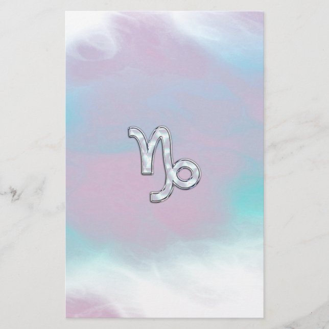 Capricorn Zodiac Symbol on Mother of Pearl Decor Stationery (Front)