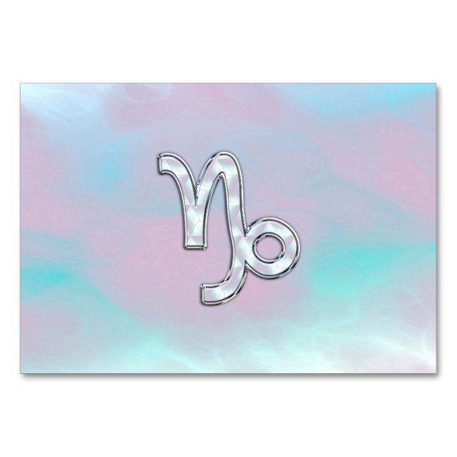 Capricorn Zodiac Symbol on Mother of Pearl Nacre Table Number (Front)