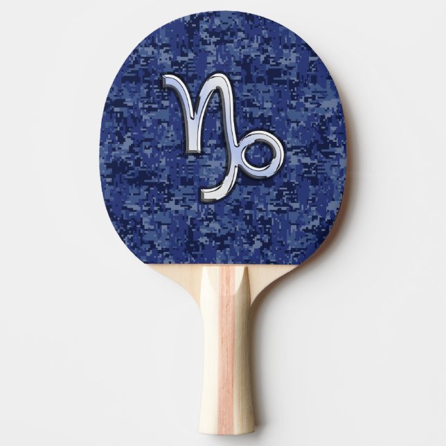 Capricorn Zodiac Symbol on navy blue digital camo Ping Pong Paddle (Front)