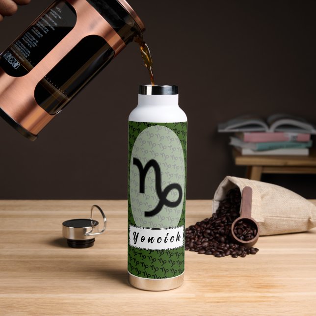 Capricorn Zodiac Symbol Standard by K Yoncich Water Bottle (Coffee)