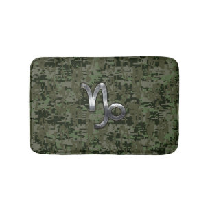 Capricorn Zodiac Symbol Woodland Camouflage Bath Mat