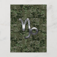 Capricorn Zodiac Symbol Woodland Camouflage