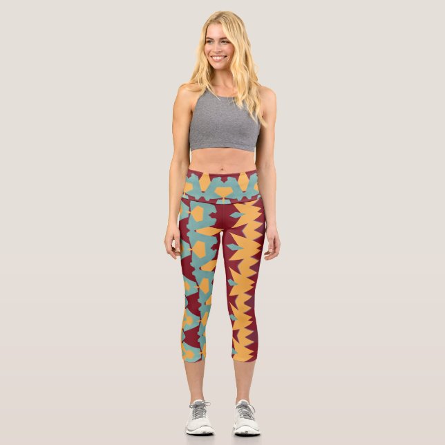 Capris, A multicolor trendy fabric pattern design Capri Leggings (Front)