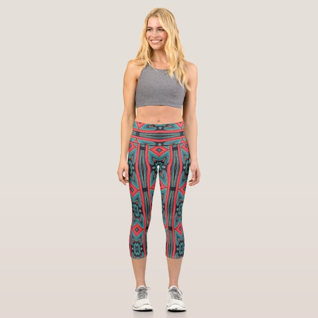 Capris, A multicolor trendy fabric pattern design Capri Leggings (Front)