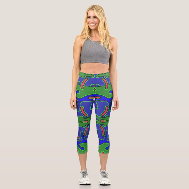 Capris, A multicolor trendy fabric pattern design Capri Leggings (Front)