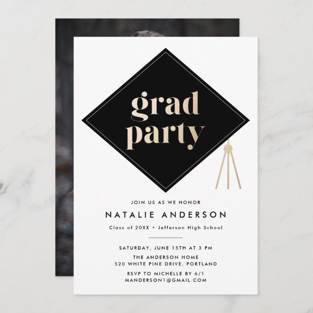Caps Off Photo Graduation Party Invitation (Front/Back)