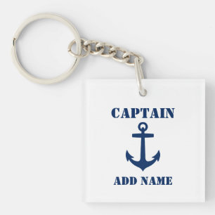 Captain Add Name Boat Name Anchor Photo Back White Key Ring