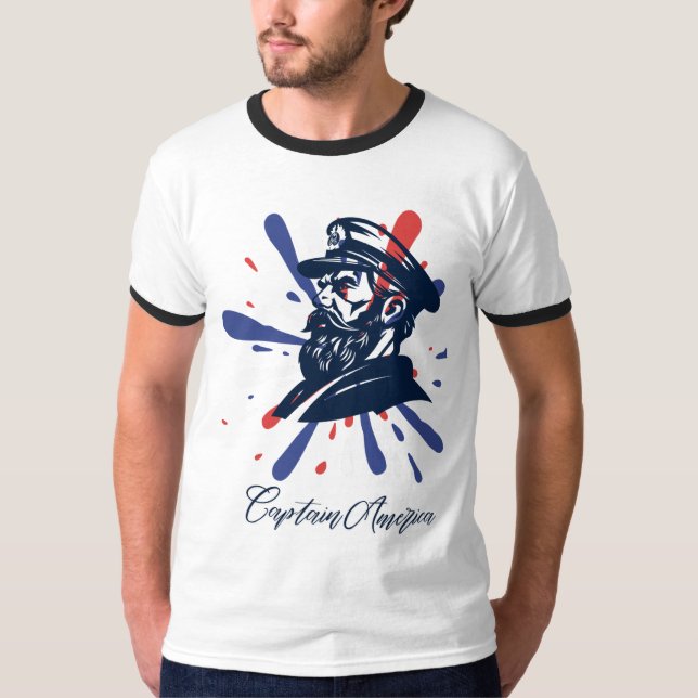 Captain America T-Shirt Design with American Flag  (Front)