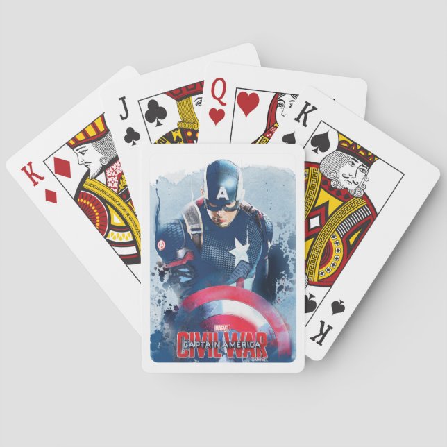 Captain America With Shield Watercolor Playing Cards (Back)