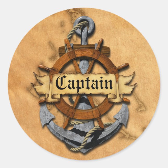 Captain Anchor And Wheel Classic Round Sticker (Front)