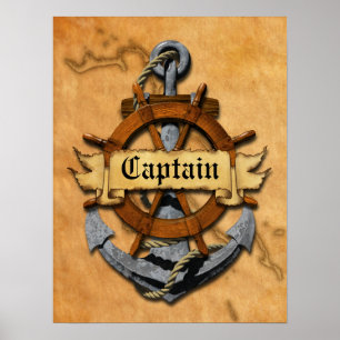 Captain Anchor And Wheel Poster