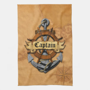 Captain Anchor And Wheel Tea Towel