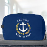Captain Anchor Boat Name Gold Laurel Star Travel<br><div class="desc">A personalised, nautical themed, cosmetics, grooming and toiletry kit bag to keep you travel items organised and safe. This design featuring a custom made boat anchor with gold coloured laurel leaves and a gold star with rich text reading "Captain" (or other desired rank/ title) and your name or boat name....</div>