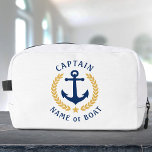 Captain Anchor Boat Name Gold Laurel Star Travel Dopp Kit<br><div class="desc">A personalised, nautical themed, cosmetics, grooming and toiletry kit bag to keep you travel items organised and safe. This design featuring a custom made boat anchor with gold coloured laurel leaves and a gold star with rich text reading "Captain" (or other desired rank/ title) and your name or boat name....</div>