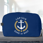 Captain Anchor Boat Name Gold Laurel Star Travel Dopp Kit<br><div class="desc">A personalised, nautical themed, cosmetics, grooming and toiletry kit bag to keep you travel items organised and safe. This design featuring a custom made boat anchor with gold coloured laurel leaves and a gold star with rich text reading "Captain" (or other desired rank/ title) and your name or boat name....</div>