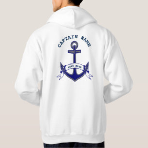 Captain Anchor Custom Nautical Blue White Mens Hoodie
