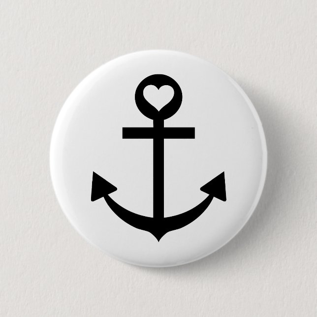 captain anchor heart 6 cm round badge (Front)