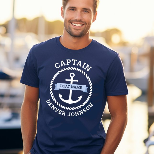 Captain anchor rope border boat name on banner T-Shirt (Captain anchor rope border boat name on banner T-Shirt)