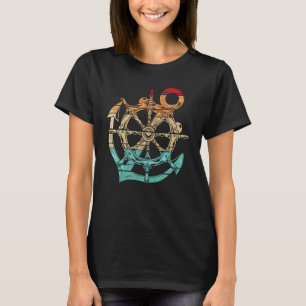 Captain Anchor Sailor Steering Wheel Retro Nautica T-Shirt