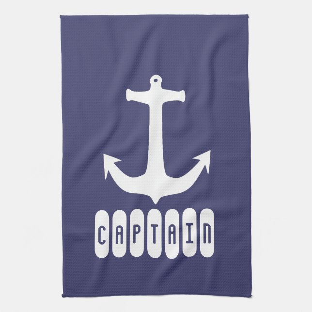 Captain Anchor Sea Ocean Sailing Tea Towel (Vertical)