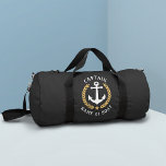 Captain Anchor Your Boat Name Gold Laurel Black Duffle Bag<br><div class="desc">A custom designed nautical boat anchor,  gold style laurel leaves and a gold star with Captain rank or other title and your personalised name or boat name on a stylish gym or travel duffle bag. Makes a great gift.</div>