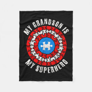Captain Autism My Grandson Is My Superhero Autism Fleece Blanket