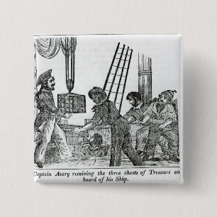 Captain Avery receiving three chests of Treasure 15 Cm Square Badge