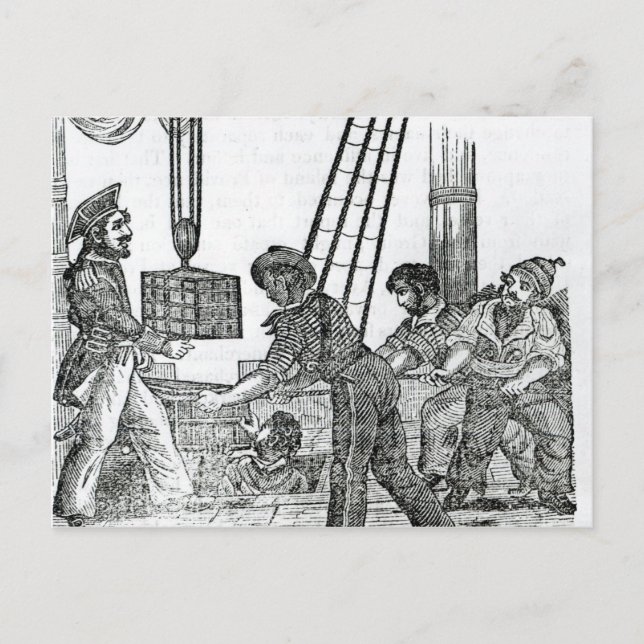 Captain Avery receiving three chests of Treasure Postcard (Front)